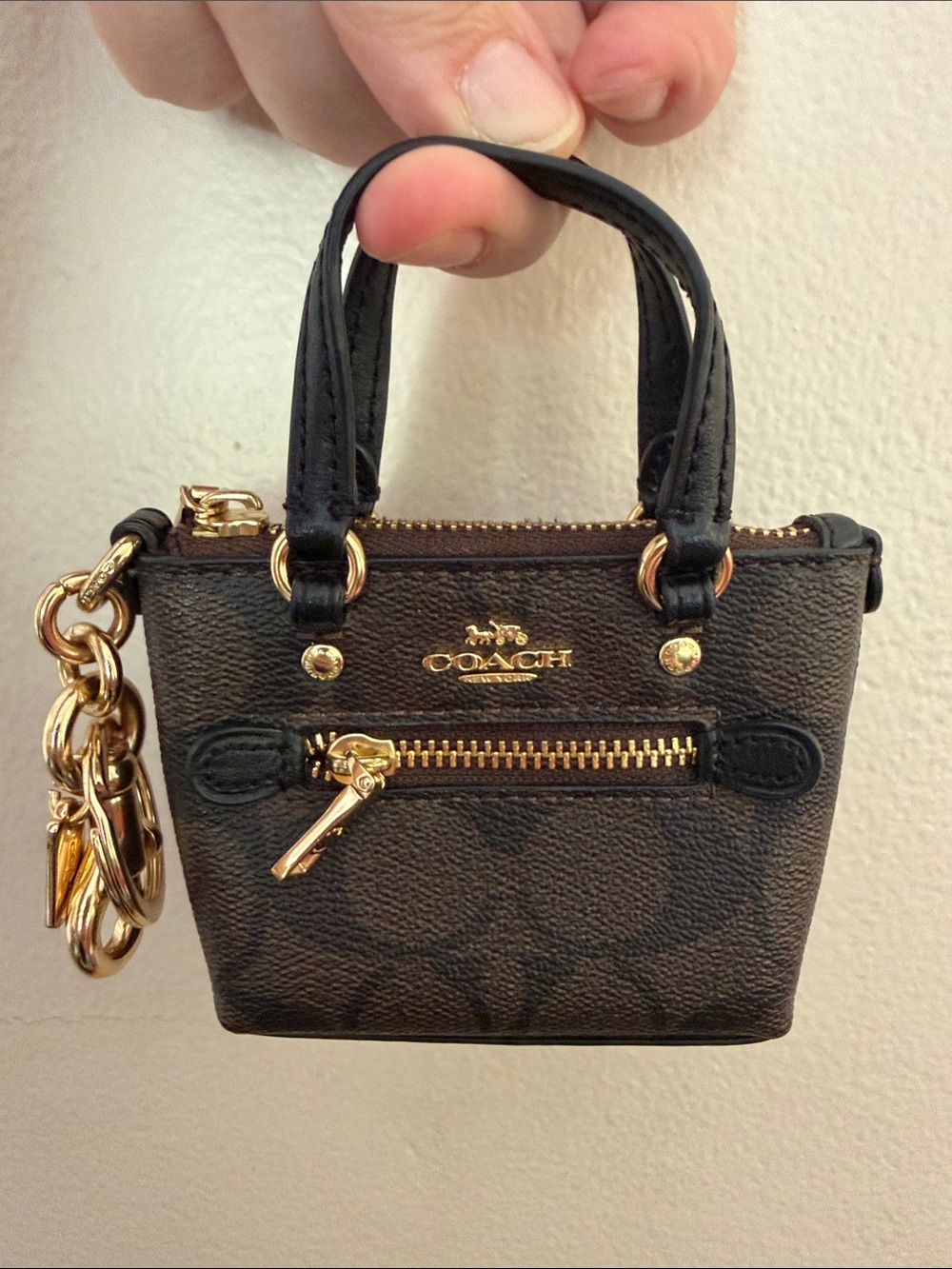 Coach Mini Gallery Bag Charm In Signature Canvas - Brown - Picture 1 of 4